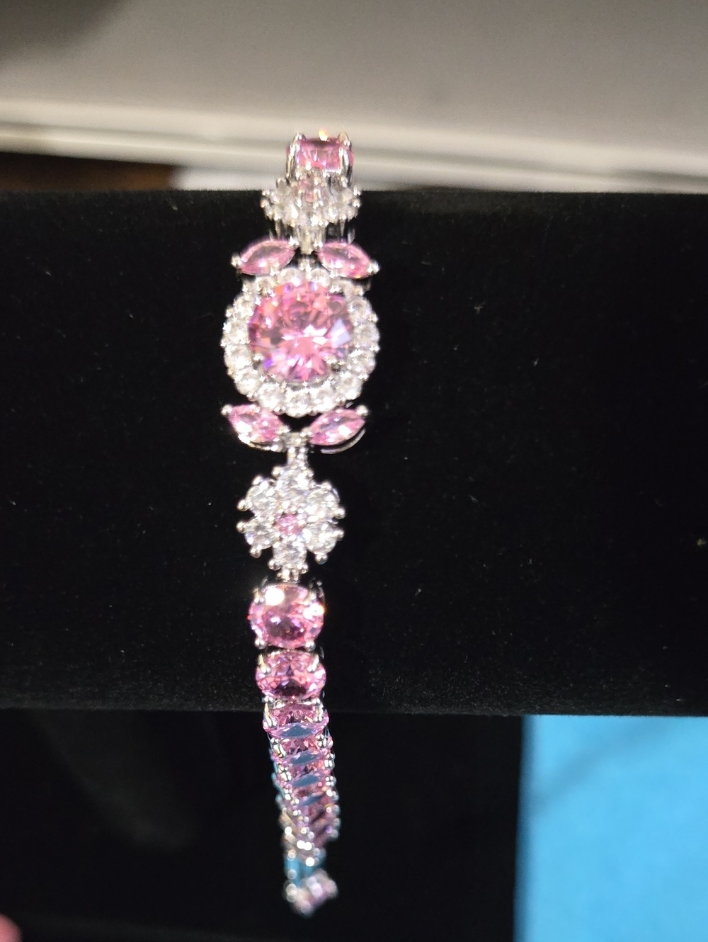 Pink Crystal Flower Halo Bracelet - Women